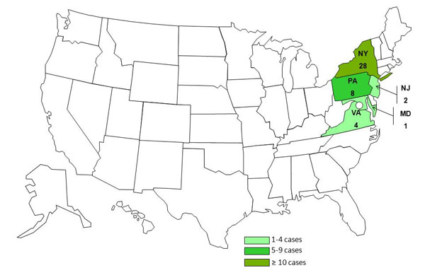 Final Case Count Map: Persons infected with Salmonella Enteritidis, United States, by state, as of November 16, 2011