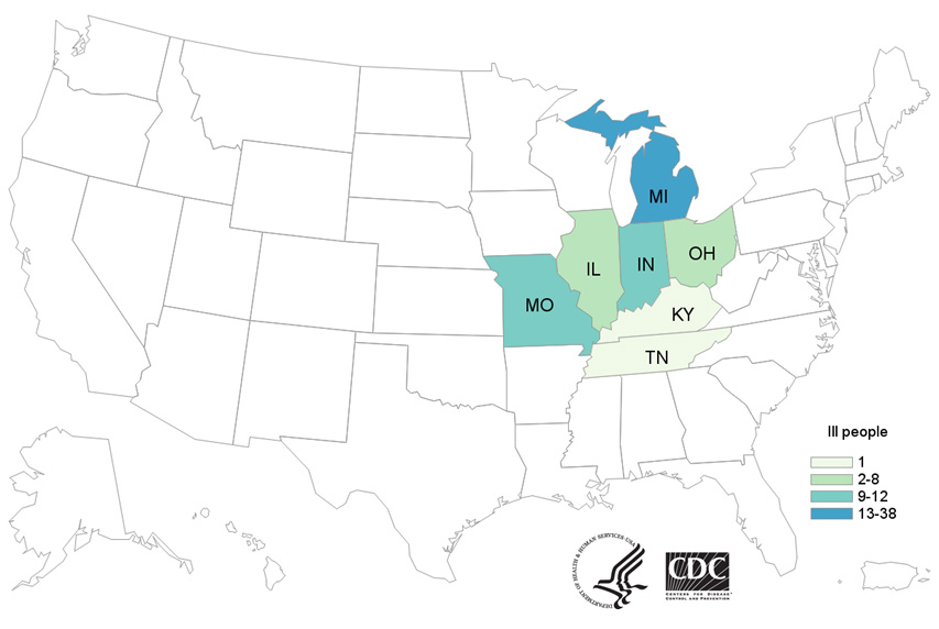 People infected with the outbreak strain of Salmonella, by state of residence, as of June 18, 2018