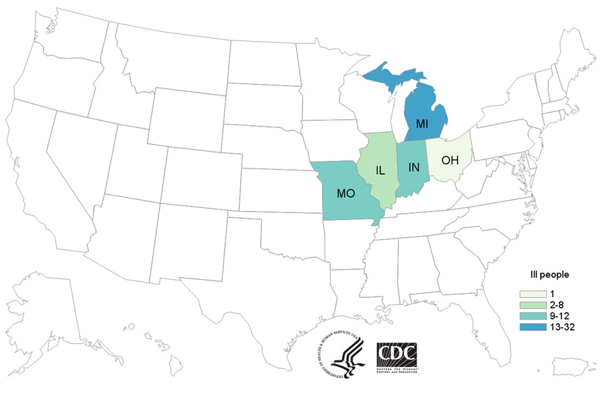 People infected with the outbreak strain of Salmonella, by state of residence, as of June 7, 2018