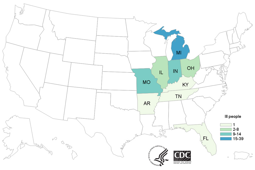 People infected with the outbreak strain of Salmonella, by state of residence, as of July 24, 2018