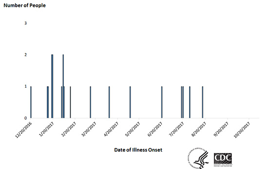 People infected with the outbreak strain of Salmonella Anatum, by date of illness onset*