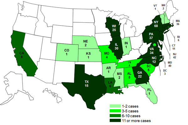 Final case count: Persons infected with the outbreak strains of Salmonella Bareilly and Salmonella Nchanga, by State 7-6-2012