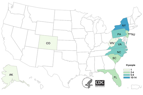 People infected with the outbreak strain of Salmonella, by state of residence.