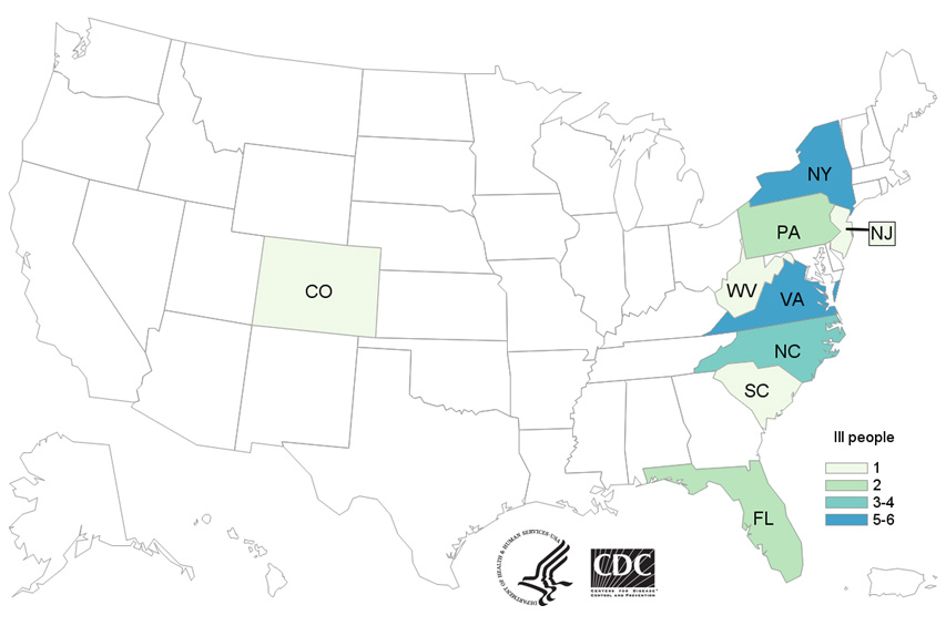 People infected with the outbreak strain of Salmonella, by state of residence, as of April 13, 2018