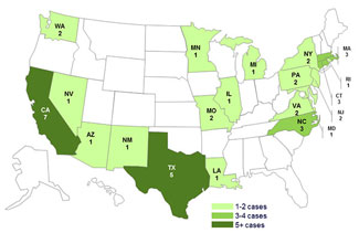 Final Case Count Map: Persons infected with the outbreak strain of Salmonella Bredeney, by State