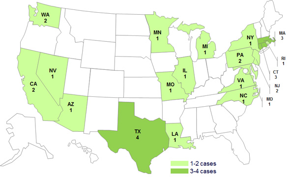 September 24, 2012 Case Count Map: Persons infected with the outbreak strain of Salmonella Bredeney, by State