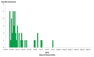 Final Epi Curves: Persons infected with the outbreak strain of Salmonella Enteritidis, by date of illness onset