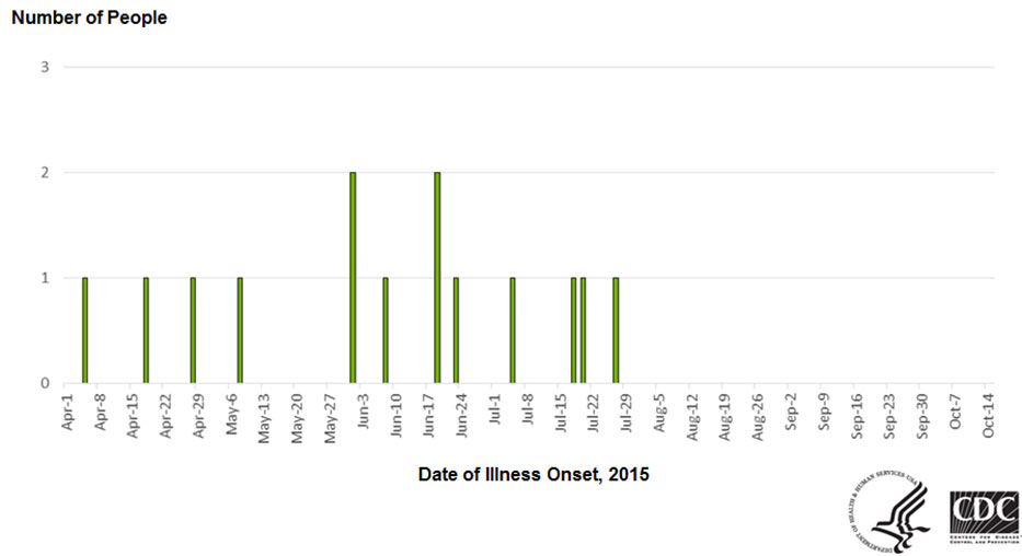 People infected with the outbreak strain of Salmonella Enteritidis, by date of illness onset*