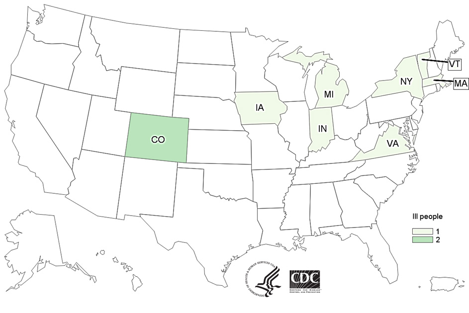 People infected with the outbreak strain of Salmonella Enteritidis, by state of residence, as of March 1, 2018