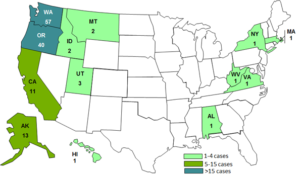 Final Case Count Map: Persons infected with the outbreak strain of Salmonella Heidelberg, by state