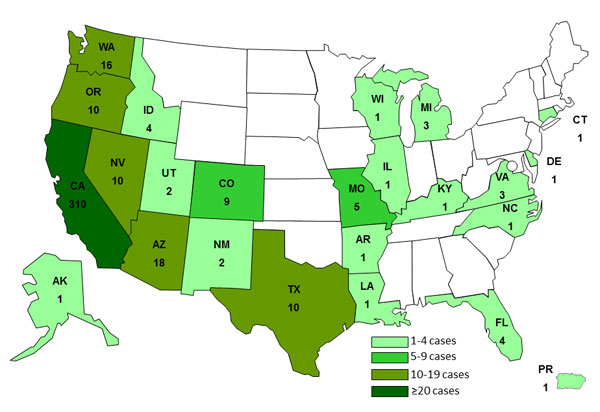 12-18-2013 Case Count Map: Persons infected with the outbreak strain of Salmonella Heidelberg, by State