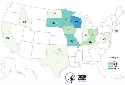 People infected with the outbreak strain of Salmonella Heidelberg, by state of residence