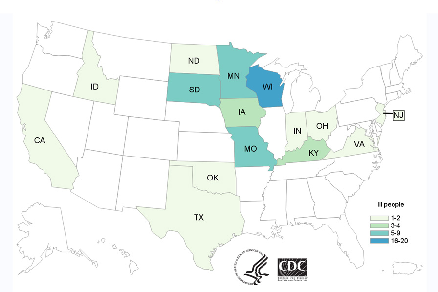 People infected with the outbreak strain of Salmonella Heidelberg, by state of residence, as of October 30, 2017