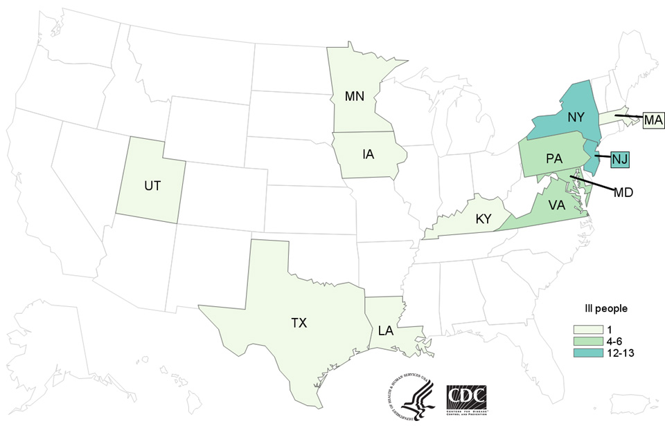 People infected with the outbreak strain of Salmonella Kiambu, by state of residence, as of July 21, 2017