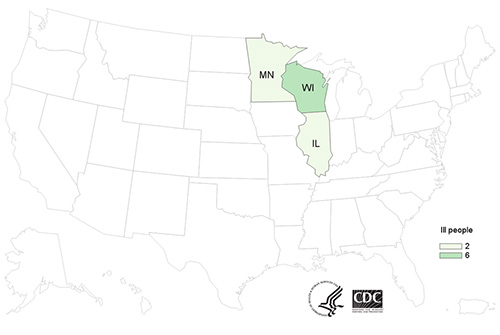 People infected with the outbreak strain of Salmonella Montevideo, by state of residence.