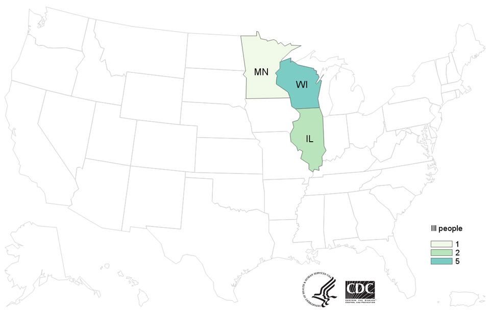 People infected with the outbreak strain of Salmonella Montevideo, by state of residence, as of January 18, 2018