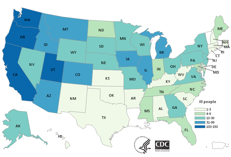 Graphic of the U.S. map with persons infected by state of residence as of October 6, 2020.