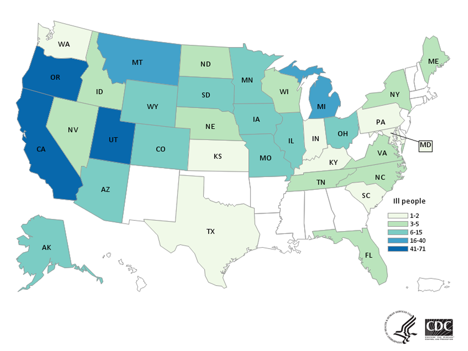 Graphic of the U.S. map with persons infected by state of residence, as of July 29, 2020.