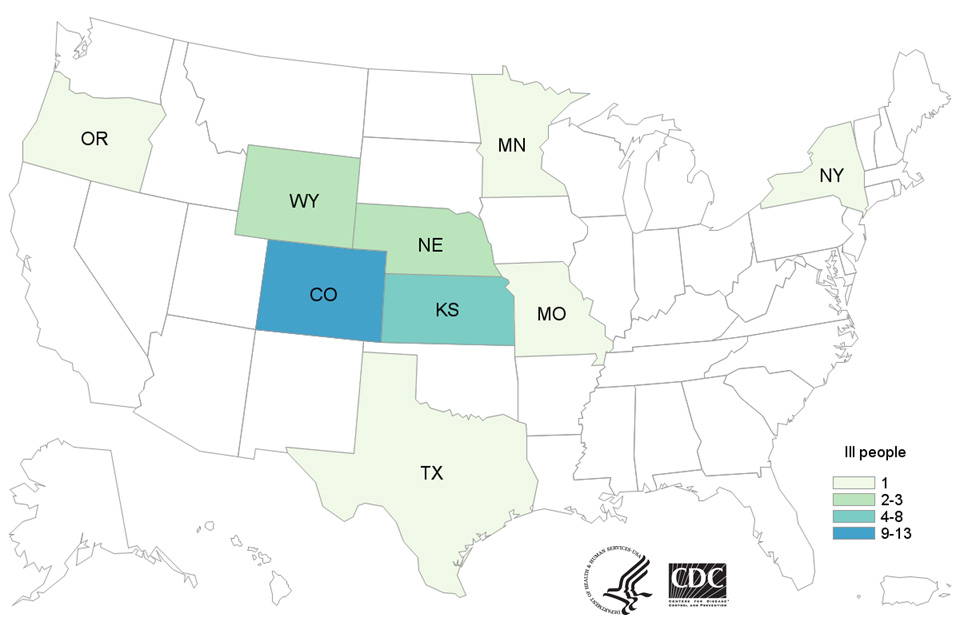 People infected with the outbreak strains of Salmonella Reading or Salmonella Abony, by state of residence, as of August 4, 2016