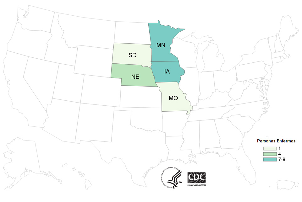 Personas infectadas por la cepa del brote de Salmonella Sandiego, por estado de residencia, hasta el 17 de julio del 2018