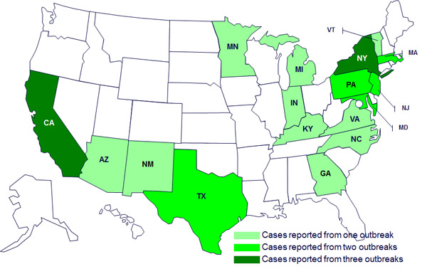 Case Count Map: April 4, 2012: Persons infected with turtle-associated outbreak strains of Salmonella, by state