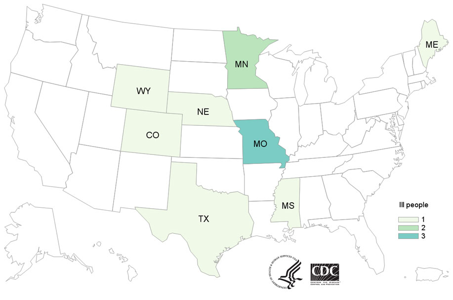 Map of United States - People infected with the outbreak strain of Salmonella, by state of residence, as of January 23, 2019