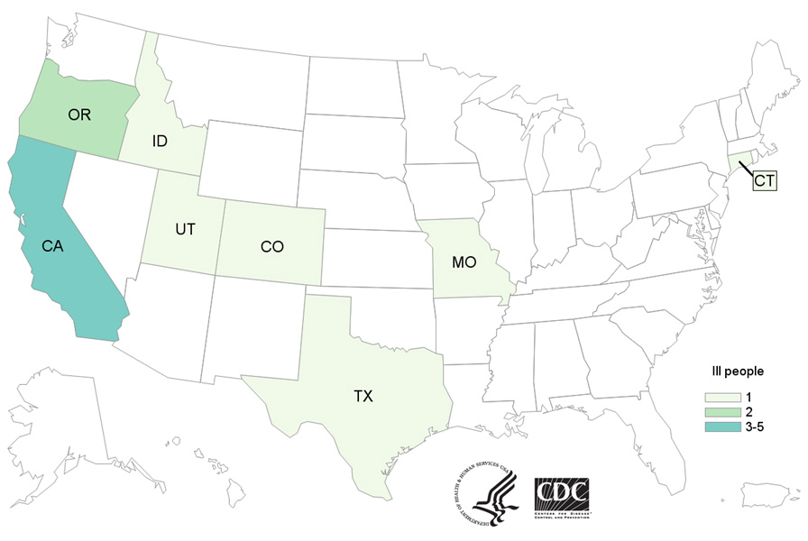 People infected with the outbreak strain of Salmonella, by state of residence, as of March 20, 2018