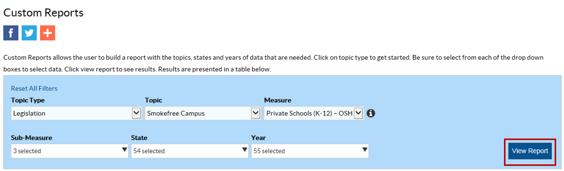 Viewing a report in Custom Reports