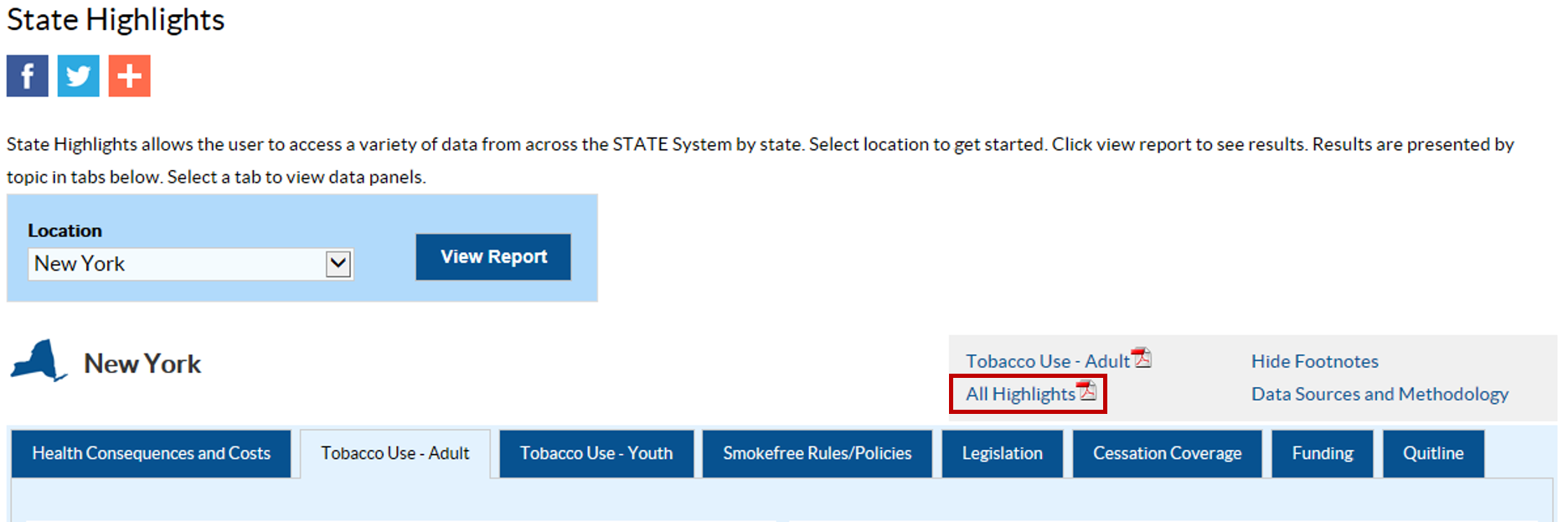 Saving or printing in State Highlights