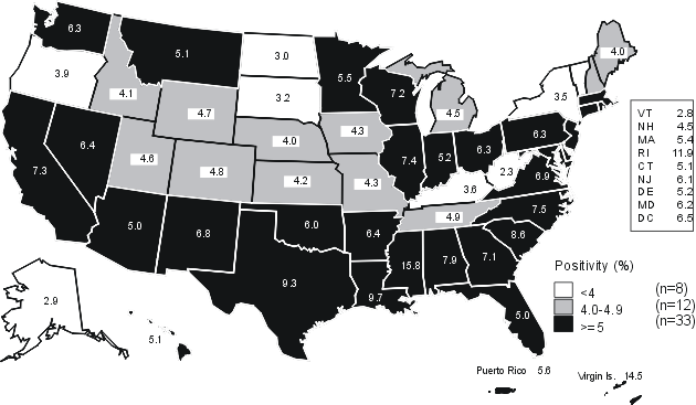 Chlamydia %26Acirc;%26mdash; Positivity among 15-24 year old women tested in family planning clinics by state, 2000