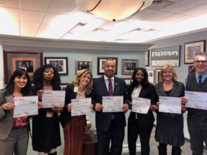 In Congressman Donald Payne Jr.’s New Jersey office. From left to right: Arpita Jindani (GTBI); Dona Miller (Lattimore Clinic); Kate O’Brien (We are TB); Congressman Donald Payne Jr.; Judy Thomas (Lattimore Clinic); Patricia Woods (Lattimore Clinic); Mark Wolman (GTBI)