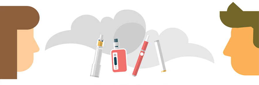 Image of e-cigarette devices and people.