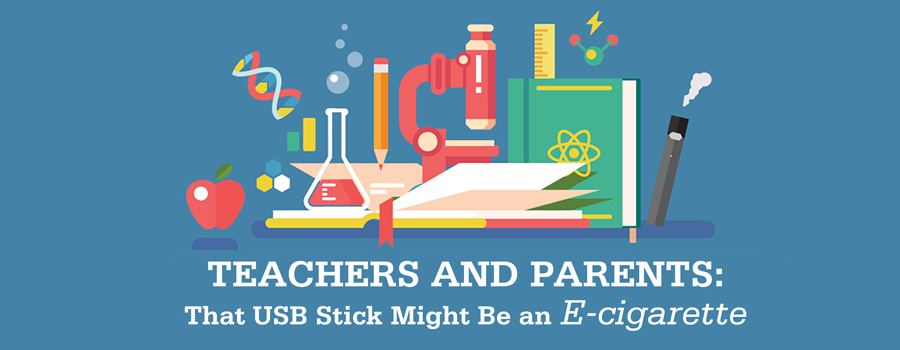 Teachers and parents: that USB stick Might be an E-cigarette - Image of things you associate with school: an apple; books; pencil; testtubes; microscope